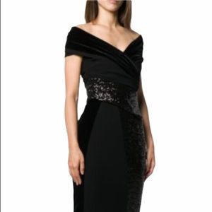 TALBOT RUNHOF Black Sequin & Velvet Dress NEW *shortened Size 10